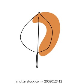 Abstract composition with leaf. One continuous line, single line drawing art, organic design, abstract line with random irregular shape spots. for postcard.