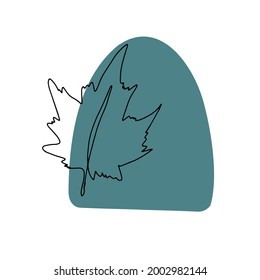 Abstract composition with leaf. One continuous line, single line drawing art, organic design, abstract line with random irregular shape spots. for postcard. Bohemian poster, home decor.