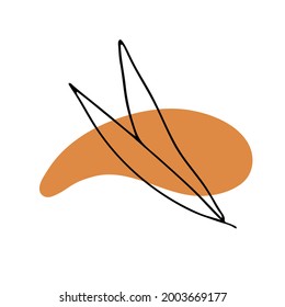 Abstract composition with leaf. One continuous line, single line drawing art, organic design, abstract line with random irregular shape spots. for postcard. Bohemian poster, home decor