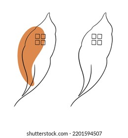 Abstract composition with leaf. One continuous line, single line drawing art, organic design