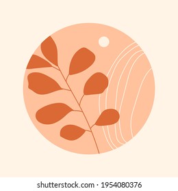 Abstract composition with leaf. Vector illustration. Bohemian poster.  Mid century art print. Home decor.
