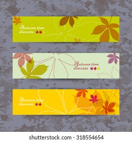 Abstract composition, leaves theme, autumn events advertisement cards set, seasonal sale flyer collection, biological carving, botanical print, eco design, ecological mode, EPS 10 vector illustration
