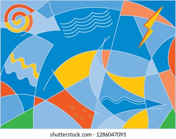 Abstract composition. Light blue sea at sunset in the wind weather