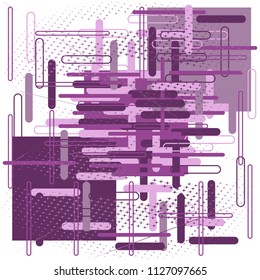 Abstract composition of lines and geometric shapes in pastel violet colors. Vector illustration for internet design, posters, invitations, advertisements.