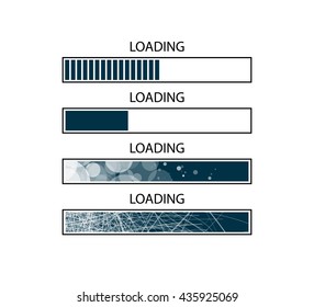 Abstract composition. Loading bar element icon. Creative web design download timer. Users completion indicator. Black background, white objects. Uploading speed symbol. Internet page progress, media