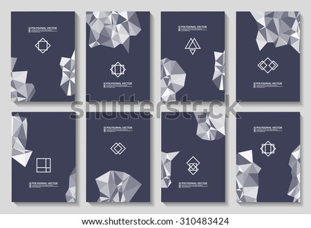Abstract composition, logo template set, space background, brochure first page, black and white 3d triangle puzzle, mosaic pattern, patchwork inlay, business paper blank, EPS 10 vector illustration 