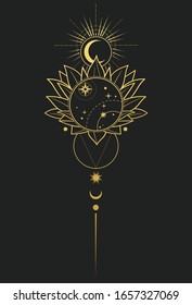 Abstract composition with lotus and stars. Vector illustration
