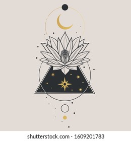 Abstract composition with lotus. Vector hand drawn illustration in boho style