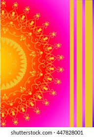 Abstract composition, Mandala. gold, yellow, magenta, pink, purple, blue. vintage texture, lines, geometric elements. Modern and stylish abstract design poster, cover, card design.