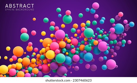 Abstract composition with many colorful random flying spheres. Colorful rainbow matte soft balls in different sizes. Vector background