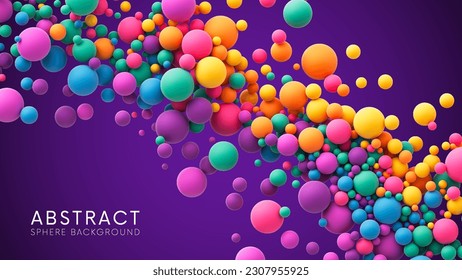 Abstract composition with many colorful random flying spheres. Colorful rainbow matte soft balls in different sizes. Vector background