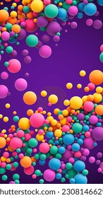 Abstract composition with many colorful random flying spheres. Colorful rainbow matte soft balls in different sizes. Vector background