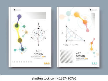 Abstract composition. Math science text frame surface. A4 brochure cover design. Title sheet model set. Patch geometric shapes icon. Modern vector front page. Ad banner form texture. Flier fiber font