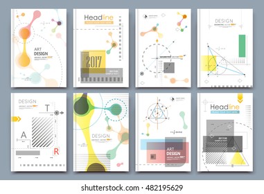 Abstract composition. Math science text frame surface. A4 brochure cover design. Title sheet model set. Patch geometric shapes icon. Modern vector front page. Ad banner form texture. Flier fiber font