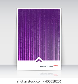 Abstract composition. Math technology. A4 brochure title sheet. Scientific digital banner icon. Business card texture. Purple arithmetic sum backdrop. Lilac number sequence font. Arabic cipher. EPS10.