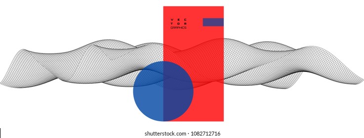 Abstract composition with meshed surface and simple shapes. Vector Illustration.