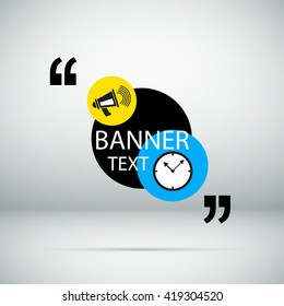 Abstract composition. Minimalistic fashion backdrop design. Blue, black, yellow round figures. Citation circle icon font texture. Creative banner form. Shapes connection flyer fiber. Quotation bulb.