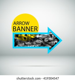 Abstract composition. Minimalistic fashion backdrop design. Yellow circle figure. Right orientation arrow icon. Polygonal triangle font texture. Creative banner form. Shapes connection flyer fiber.