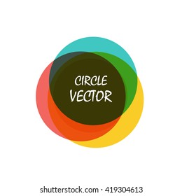 Abstract composition. Minimalistic fashion backdrop design. Colored circle figure  pattern. Blue, yellow, red sphere font texture. Creative white banner. Bubble icon connection flyer fiber. Vector art