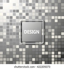Abstract composition. Minimalistic fashion backdrop design. Silver ceramic inlay figure icon. Grey mosaic font texture. Creative monochrome banner. Square tetragon connection flyer fiber. Vector art.
