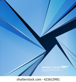 Abstract composition. Minimalistic fashion backdrop design. Blue pyramid figure icon. Azure color triangles font texture. Creative banner. Angles connection flyer fiber. Linking lines. Vector art.
