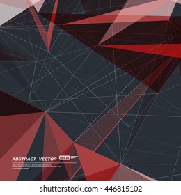 Abstract composition. Minimalistic fashion backdrop design. Black, red polygonal figure icon. Triangle font texture. Creative banner. Angle connection fiber. Linking lines ornament. Stock vector art