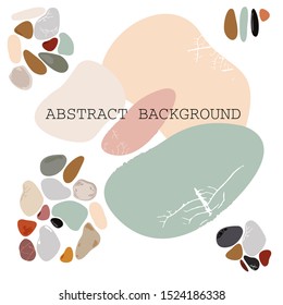 Abstract composition. Modern design with a current natural color. Stones are scattered. Sea Pebbles. Pieces of decorative texture. Creative rock fragments background. Vintage wallpaper, wrapping paper