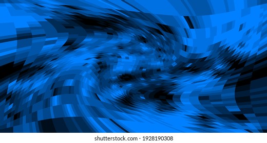 Abstract composition with monochrome black and azure blue halftone colored squares twirl. Psychedelia water vertigo art