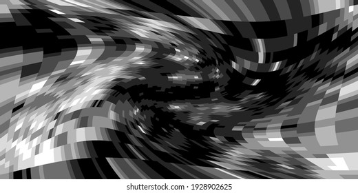 Abstract composition with monochrome black and white halftone colored squares twirl. Psychedelia grayscale vertigo art