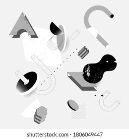 Abstract composition of monochrome geometric shapes. Isometric vector elements