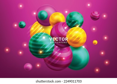 Abstract composition with multicolored flying spheres