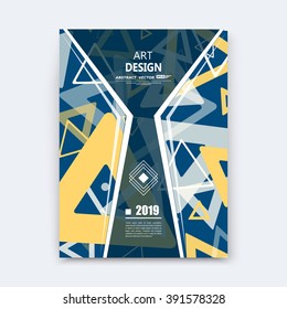 Abstract composition, notebook cover, dark blue font texture, yellow triangle part construction, a4 brochure title sheet, creative figure icon, commercial logo surface, banner form, EPS10 flier fiber