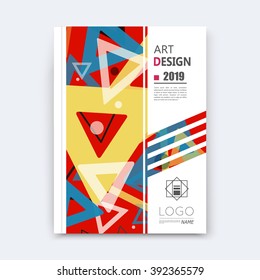 Abstract composition, notebook cover, red font texture, yellow, blue triangle part construction, a4 brochure title sheet, creative figure icon, commercial logo surface, banner form, EPS10 flier fiber