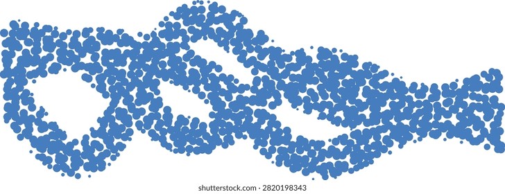 An abstract composition of numerous small blue circles forming a flowing wavelike shape isolated on transparent background