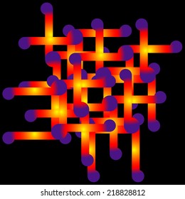 Abstract  composition on black background with neon geometrical figures.Graphic composition.