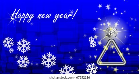 Abstract composition on New Year's subjects. Chromeplated a Christmas tree on a blue abstract background.
