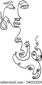 Abstract composition. One line face. Continuous line portrait hand drawing. Trendy modern art. Design print for clothes, poster, card, content for social media