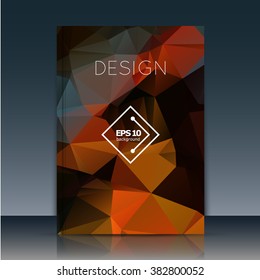 Abstract composition. Orange a4 brochure title sheet. Ad figure design. Annual report cover. Creative text frame surface. Firm banner form. Amber crystal facets. Flyer fiber art. Logo emblem icon.
