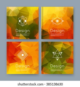 Abstract composition, orange, green business card set, info text, elegant geometric font texture, brochure title sheet, creative figure icon, amber crystal facets, sale flyer fiber, EPS10 banner form