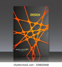 Abstract composition, orange line and dot cross interlacement, rays plexus, a4 business brochure title sheet, tangled backdrop surface, creative web icon, figure intersection points form, EPS10 vector