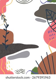 Abstract Composition with Organic Shapes and Botanical Accents