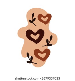 Abstract composition with organic shapes, hearts and plant. Contemporary doodles, flat design, minimalist art