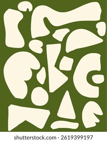 Abstract Composition of Organic Shapes in Olive Green and Cream