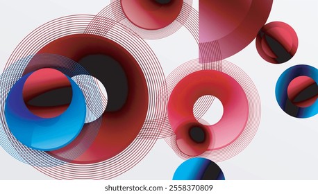 Abstract composition of overlapping circles with smooth gradients and transparency effects. Clean and modern design emphasizing depth, symmetry, and a minimal aesthetic