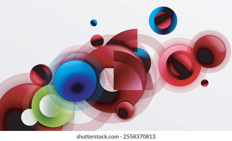 Abstract composition of overlapping circles with smooth gradients and transparency effects. Clean and modern design emphasizing depth, symmetry, and a minimal aesthetic