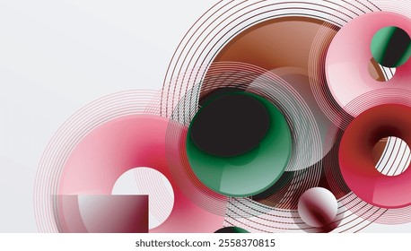 Abstract composition of overlapping circles with smooth gradients and transparency effects. Clean and modern design emphasizing depth, symmetry, and a minimal aesthetic