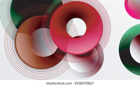 Abstract composition of overlapping circles with smooth gradients and transparency effects. Clean and modern design emphasizing depth, symmetry, and a minimal aesthetic