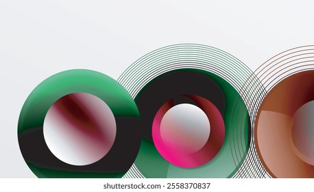 Abstract composition of overlapping circles with smooth gradients and transparency effects. Clean and modern design emphasizing depth, symmetry, and a minimal aesthetic