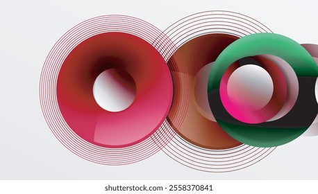 Abstract composition of overlapping circles with smooth gradients and transparency effects. Clean and modern design emphasizing depth, symmetry, and a minimal aesthetic