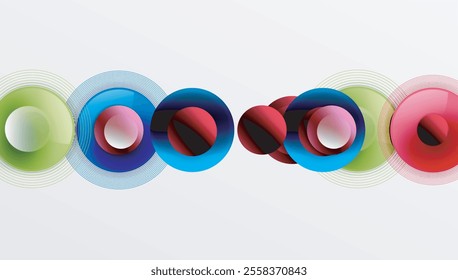 Abstract composition of overlapping circles with smooth gradients and transparency effects. Clean and modern design emphasizing depth, symmetry, and a minimal aesthetic